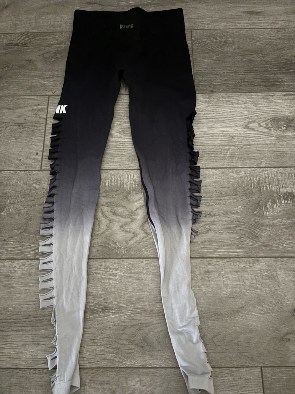 PINK Victoria's Secret Black to Gray Ombre Ruffle-Side Leggings